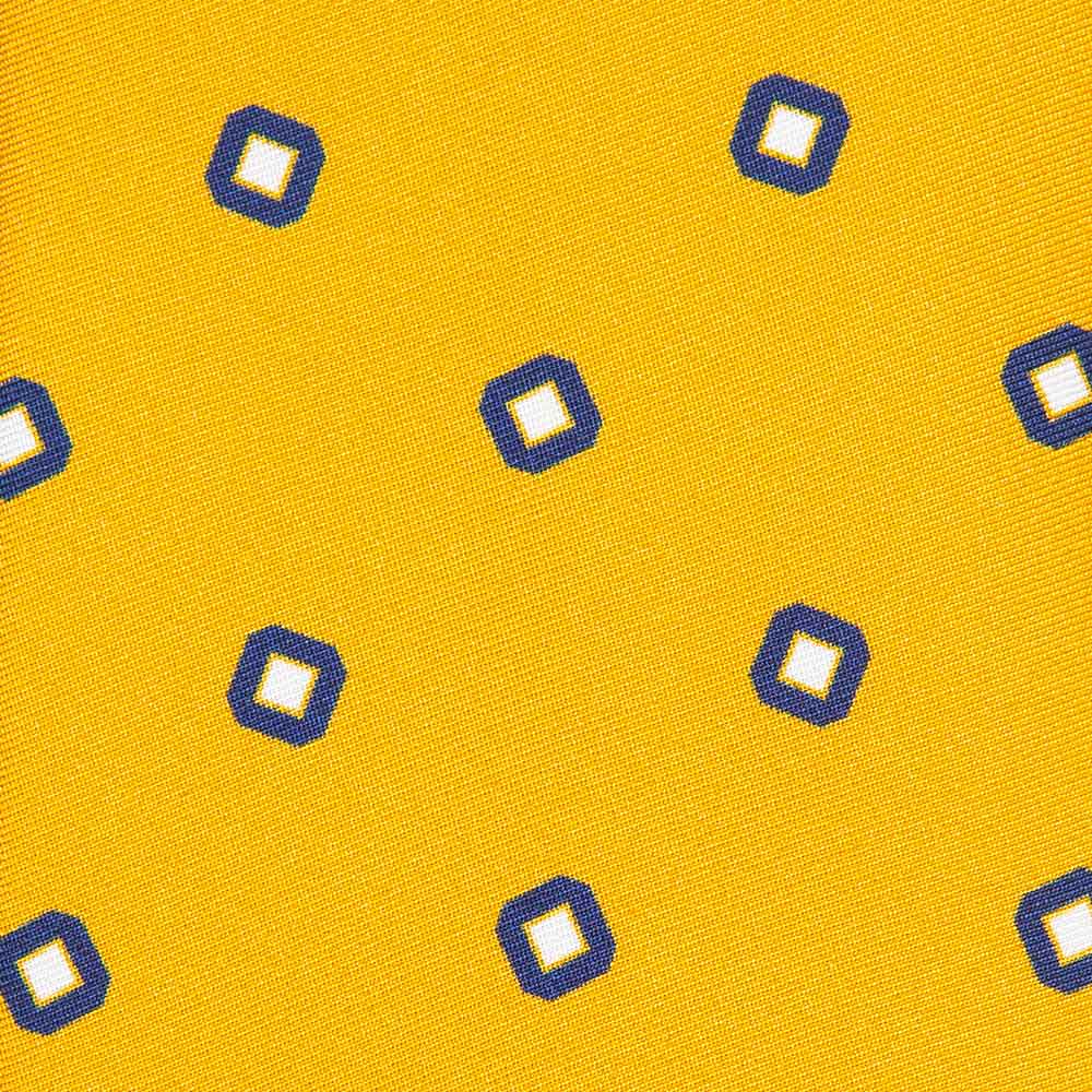 프랑코 바씨 실크 스퀘어 패턴 네이비 화이트 옐로우 넥타이