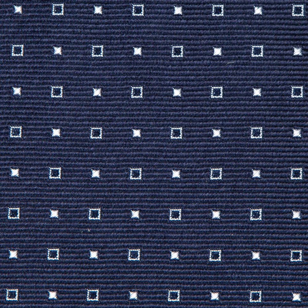 ES COLLECTION 화이트 스퀘어 패턴 네이비 자카드 실크 넥타이