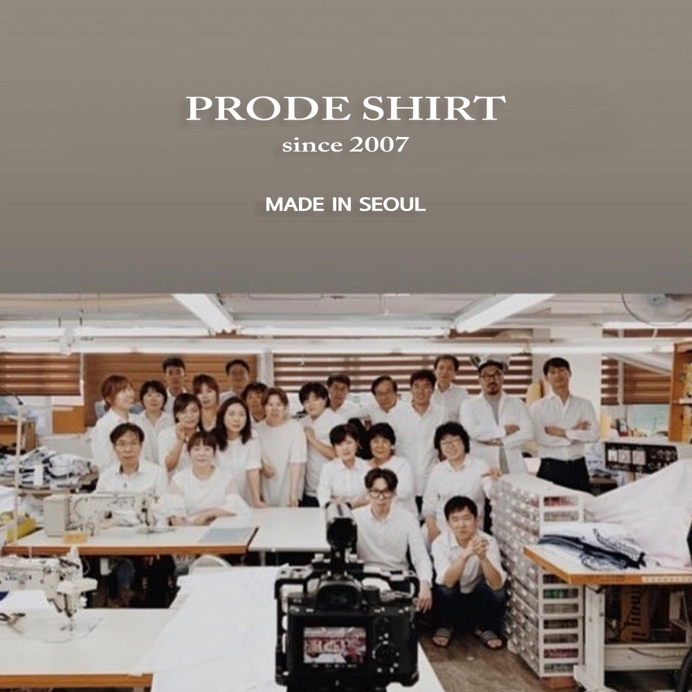 PRODE SHIRT 프로드셔츠 네이비 트윌 세미 와이드 칼라 스트라이프 드레스 셔츠