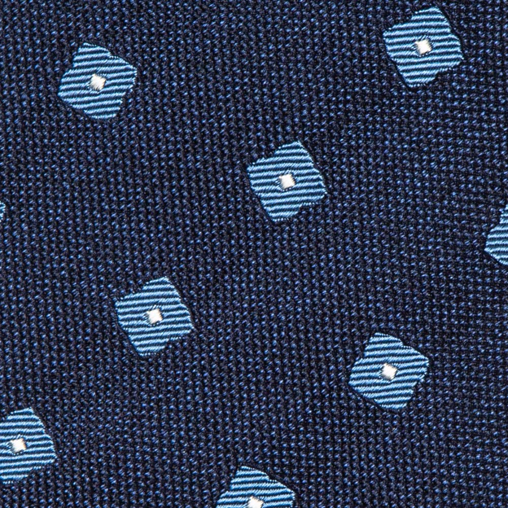 프랑코 바씨 실크 블루 플라워 패턴 네이비 넥타이