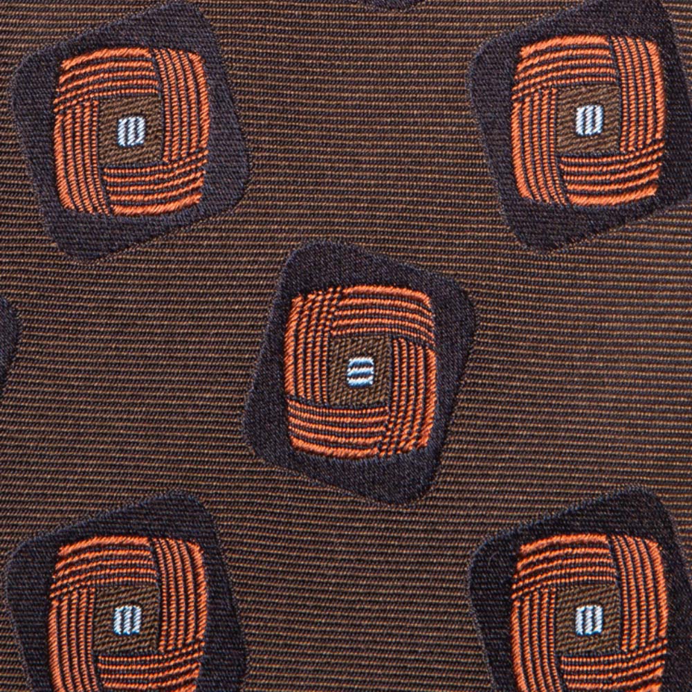 프랑코 바씨 트리플 스퀘어 패턴 에스프레소 브라운 네이비 실크 넥타이