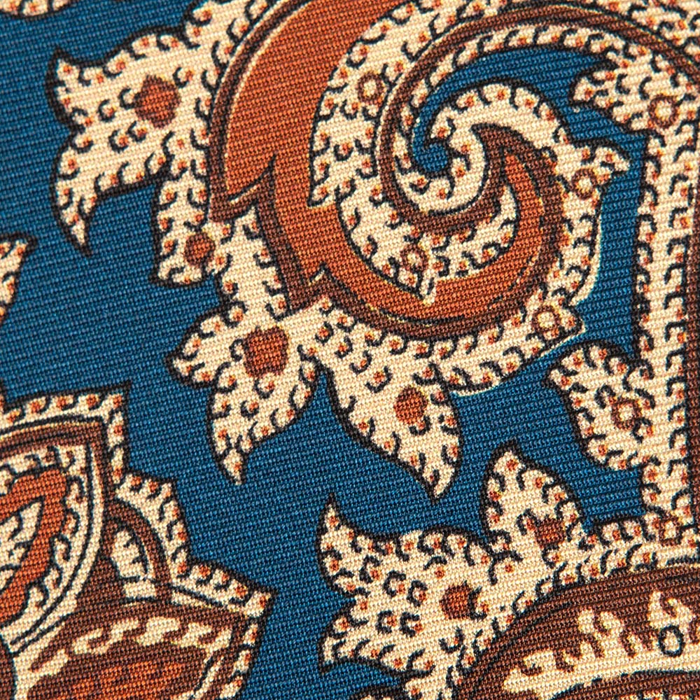 홀리데이 앤 브라운 풀 페이즐리 패턴 클래식 블루 브라운 프린티드 실크 넥타이 7.5cm