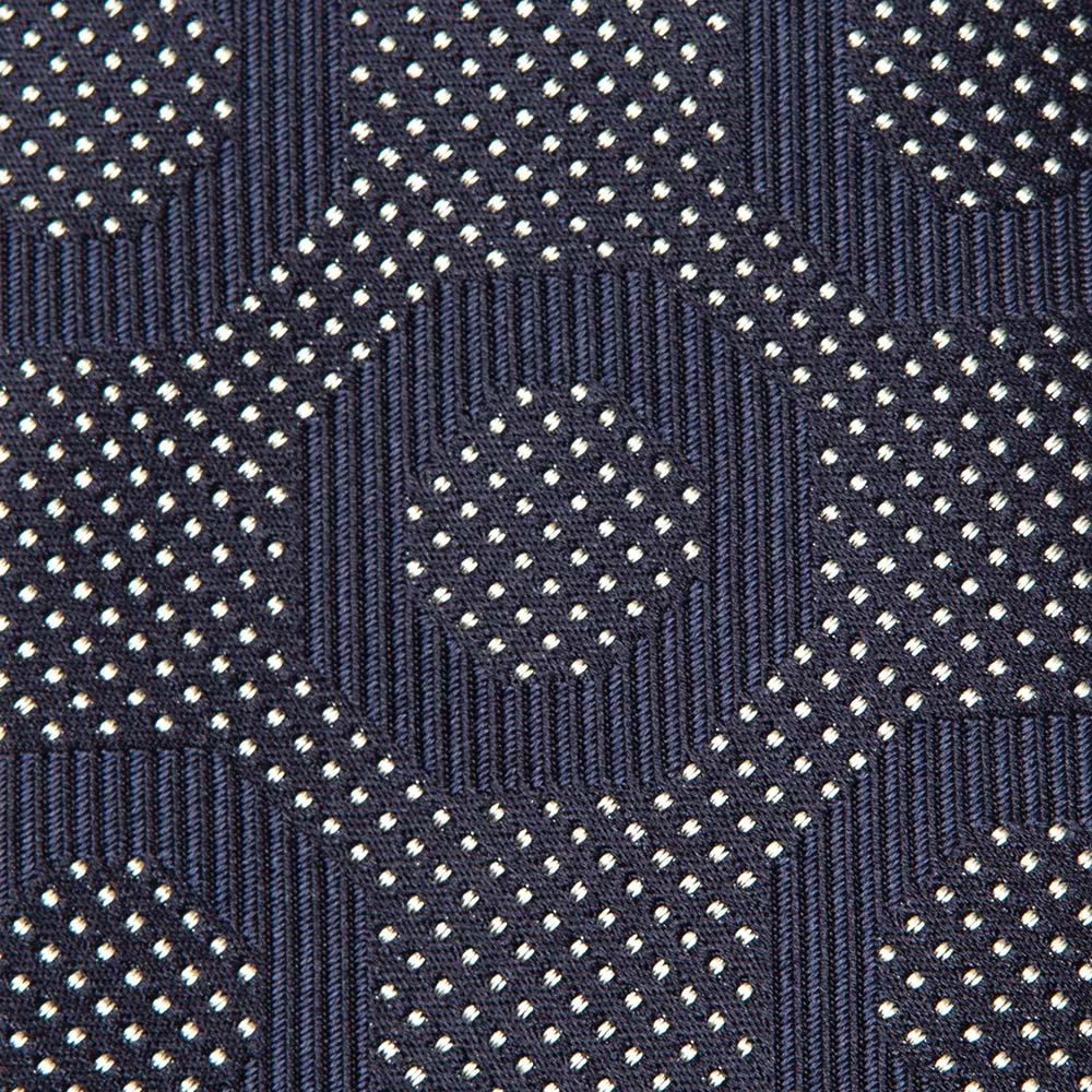 홀리데이 앤 브라운 도트 옥타곤 패턴 다크 네이비 실버 실크 넥타이 7.5cm