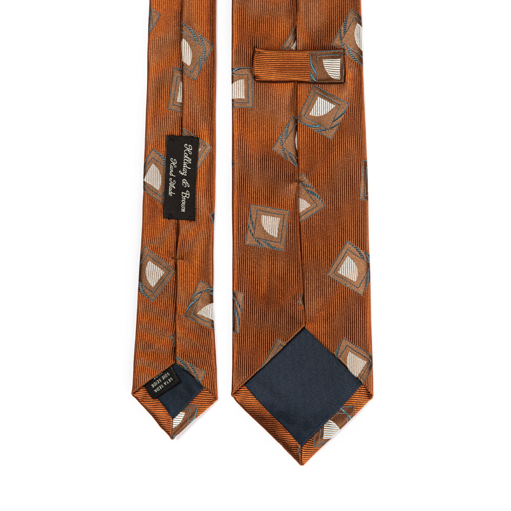 홀리데이 앤 브라운 시그니처 패턴 오렌지 브라운 실크 넥타이 8.3cm