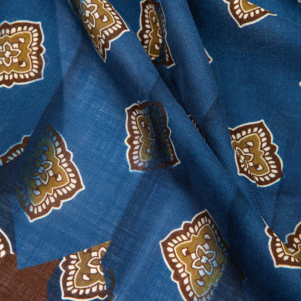 프랑코 바씨 클래식 넥타이 패턴 네이비 브라운 울 스카프