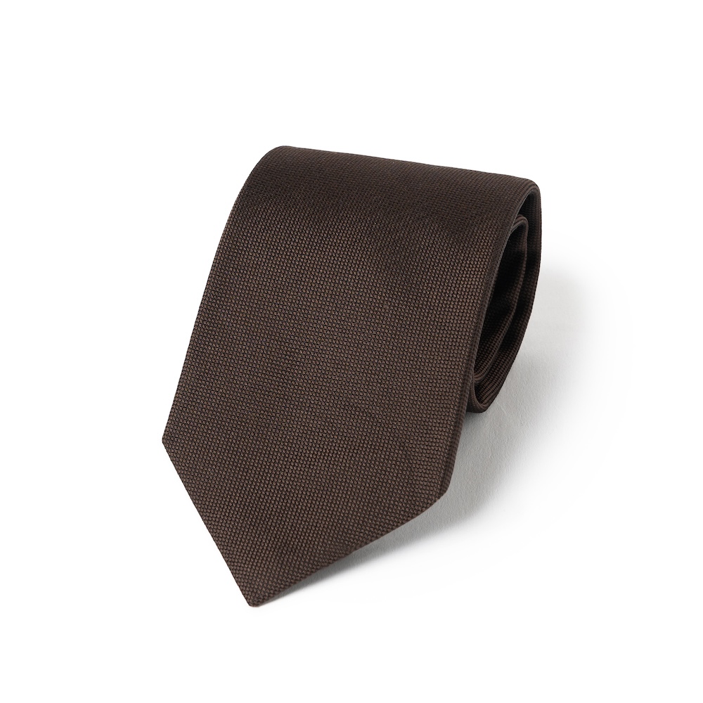 로버트 프레이저 에스프레소 브라운 바스켓 솔리드 우븐 실크 넥타이