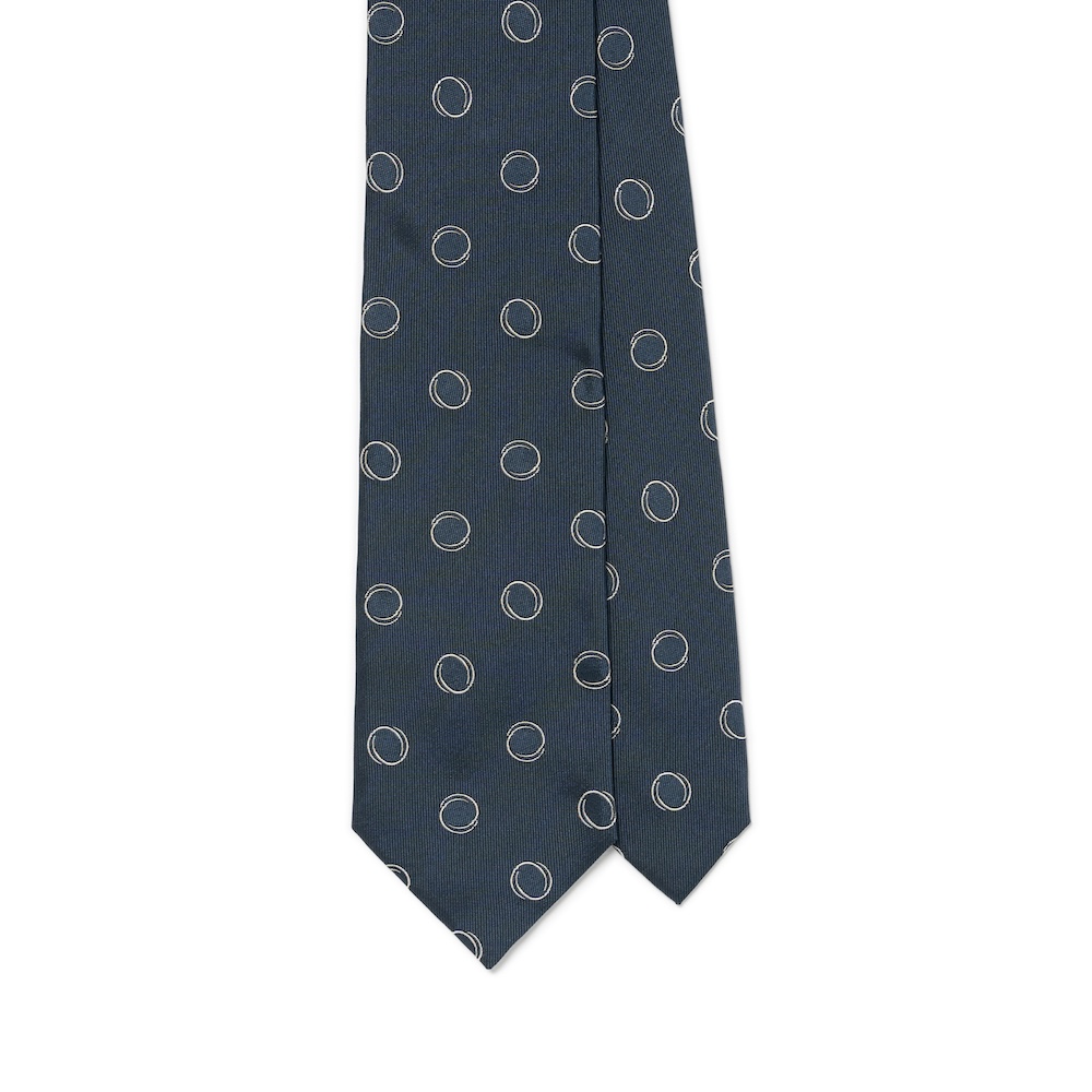 로버트 프레이저 빅 더블 서클 도트 패턴 다크 네이비 우븐 실크 넥타이