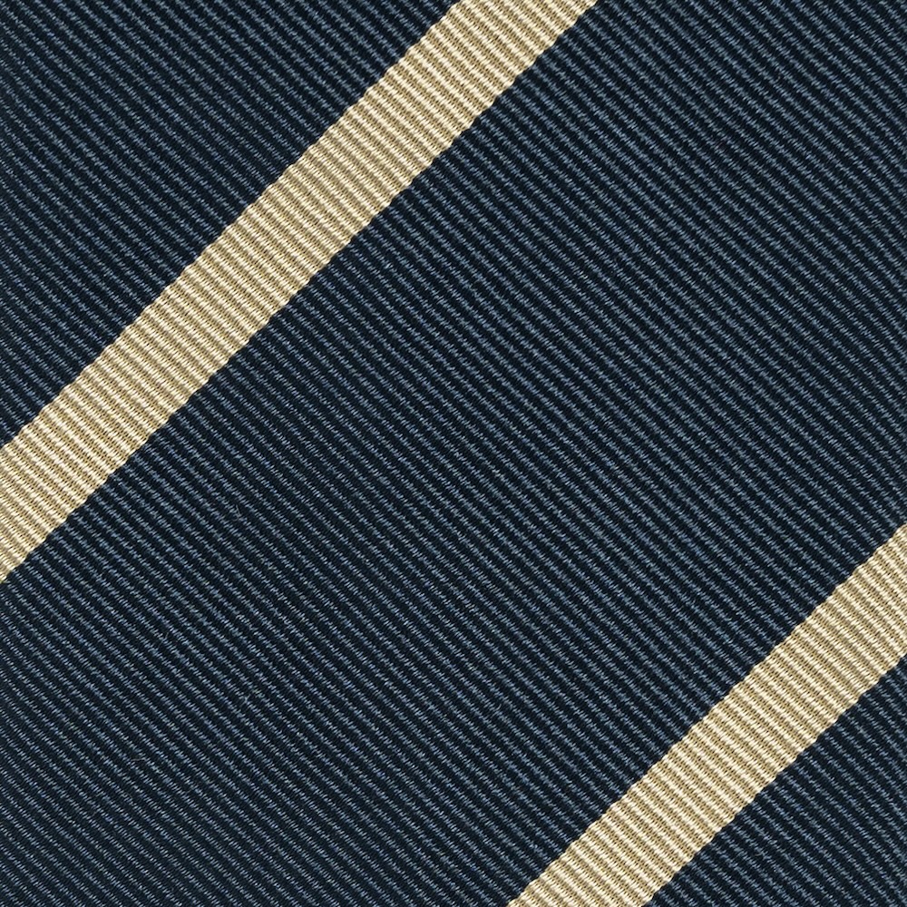 로버트 프레이저 샴페인 골드 스트라이프 스틸 블루 우븐 실크 넥타이