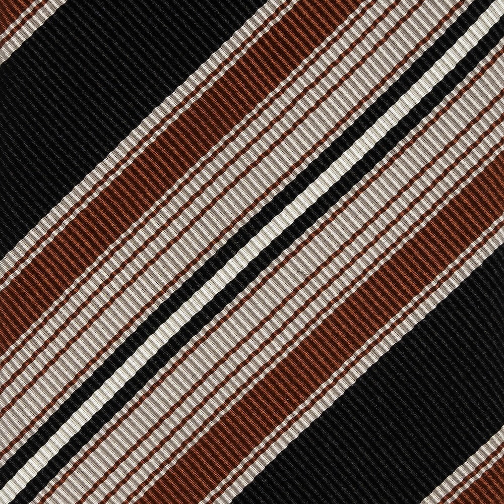 로버트 프레이저 멀티 스트라이프 블랙 오렌지 브라운 우븐 실크 넥타이