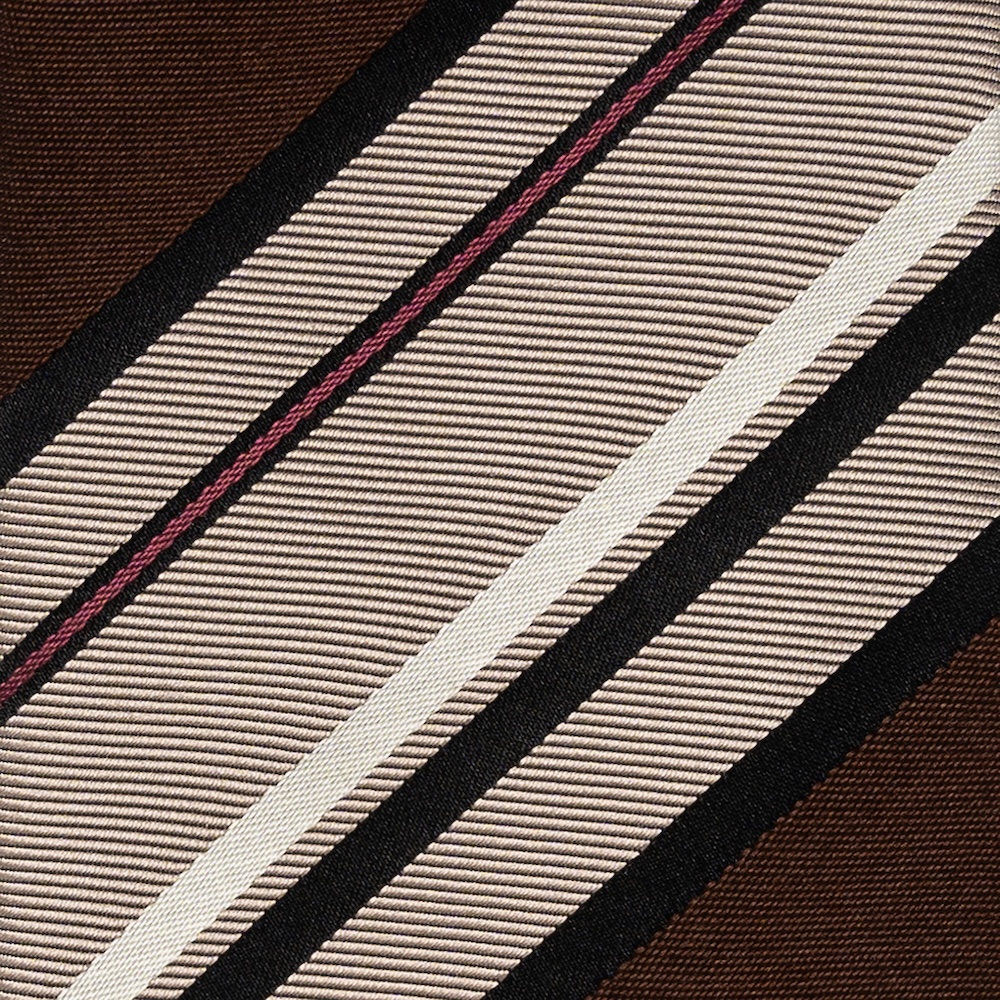 로버트 프레이저 블럭 스트라이프 다크 브라운 샌드 베이지 우븐 실크 넥타이