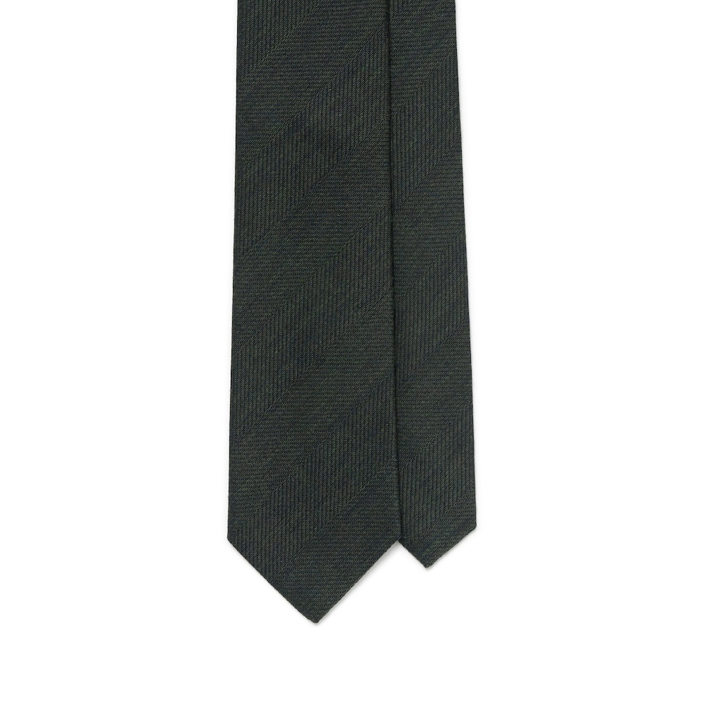 에리코 포르미콜라 딥 그린 헤링본 솔리드 우븐 울 코튼 넥타이