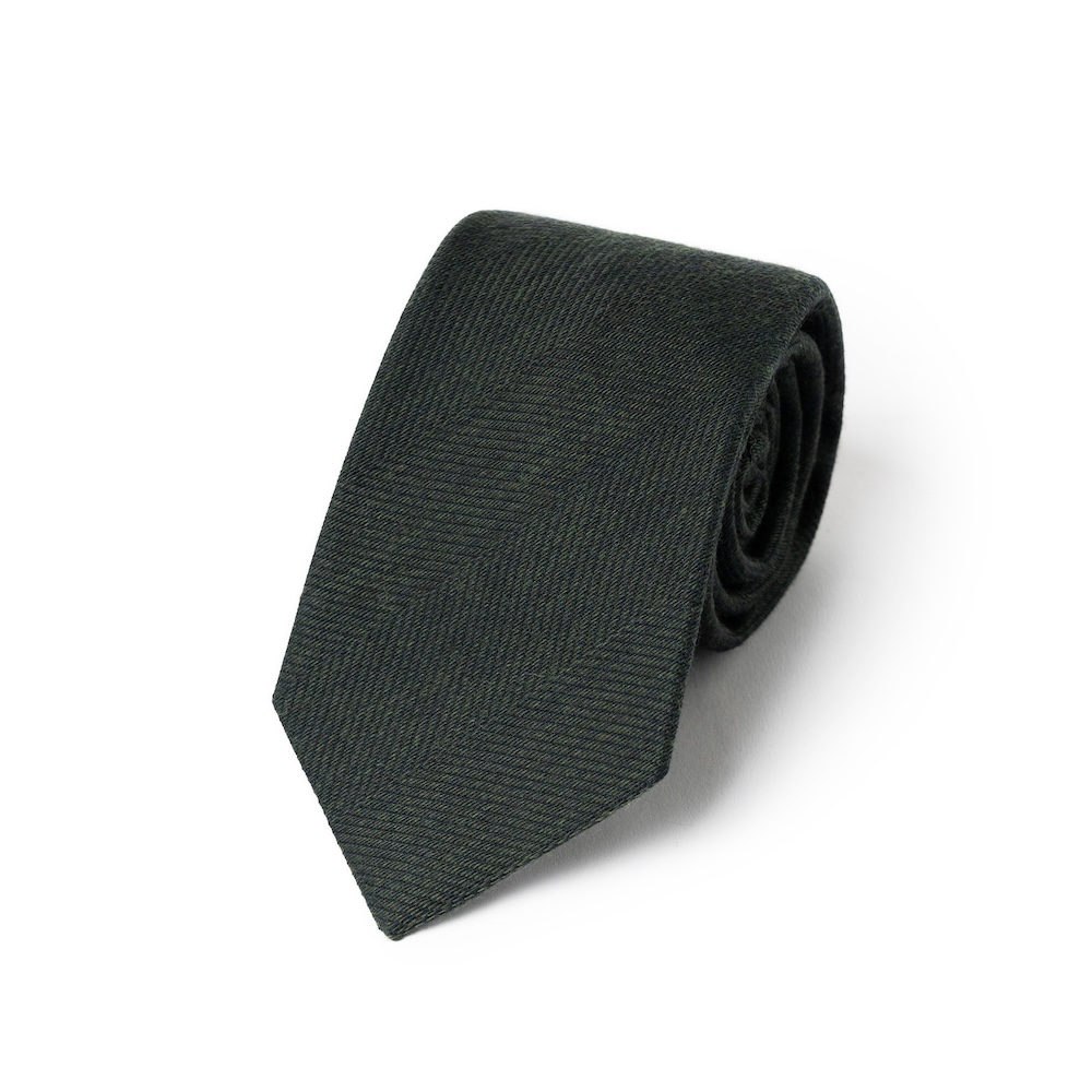 에리코 포르미콜라 딥 그린 헤링본 솔리드 우븐 울 코튼 넥타이
