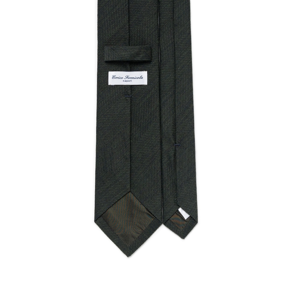 에리코 포르미콜라 딥 그린 헤링본 솔리드 우븐 울 코튼 넥타이