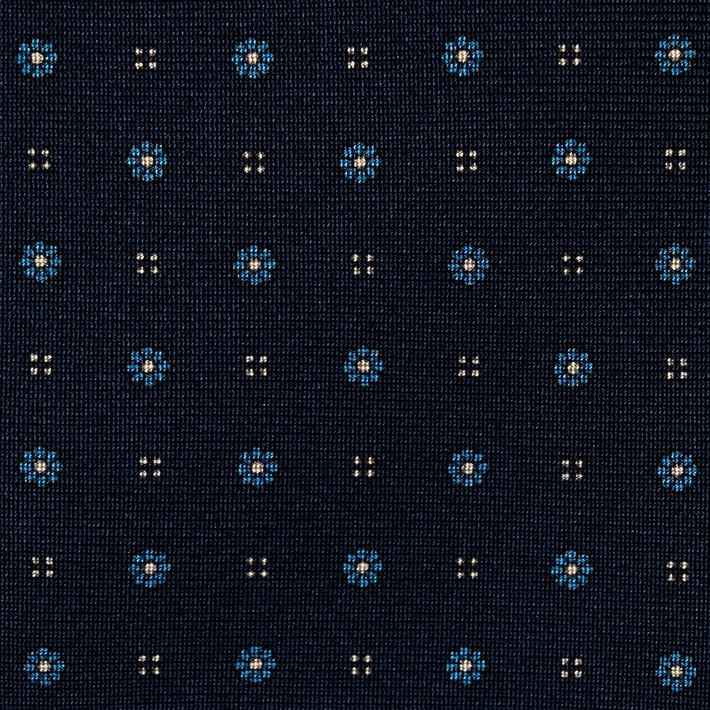 에리코 포르미콜라 미니 플라워 앤 도트 패턴 다크 네이비 블루 프린티드 실크 넥타이