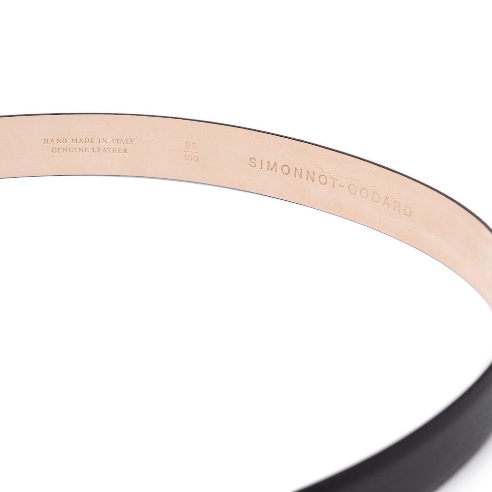 시모노 고다 블랙 그레인 카프 레더 브러쉬드 실버 벨트