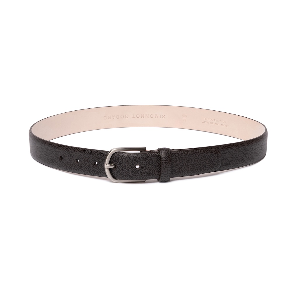 시모노 고다 모카 브라운 그레인 카프 레더 브러쉬드 실버 벨트