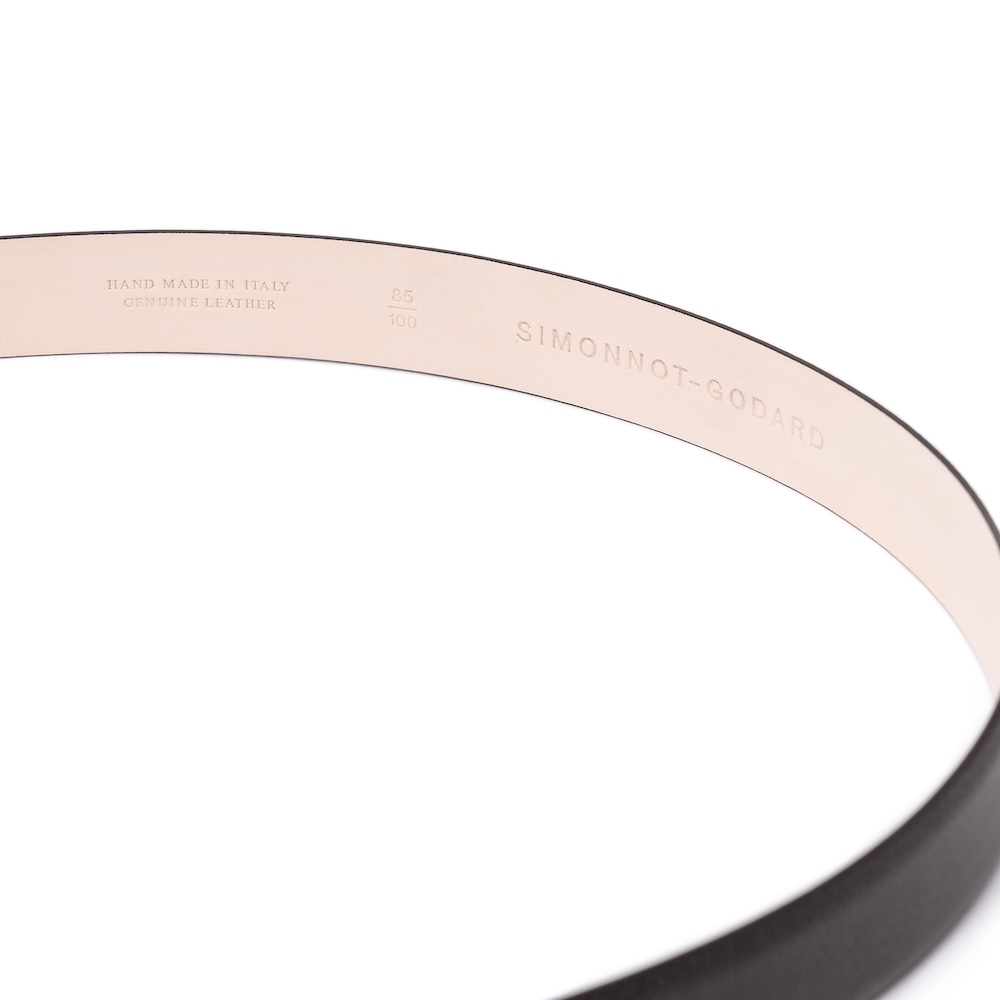 시모노 고다 모카 브라운 그레인 카프 레더 브러쉬드 실버 벨트