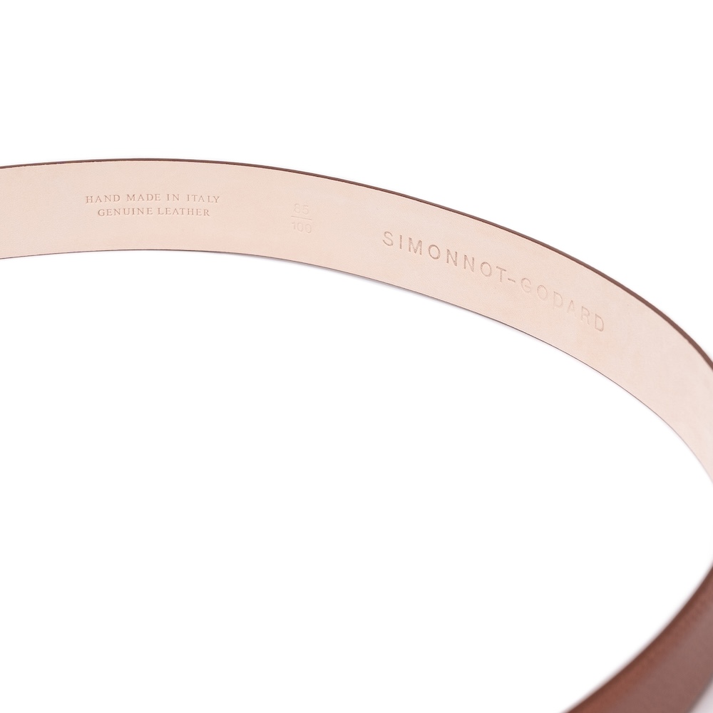 시모노 고다 코냑 브라운 그레인 카프 레더 브러쉬드 실버 벨트