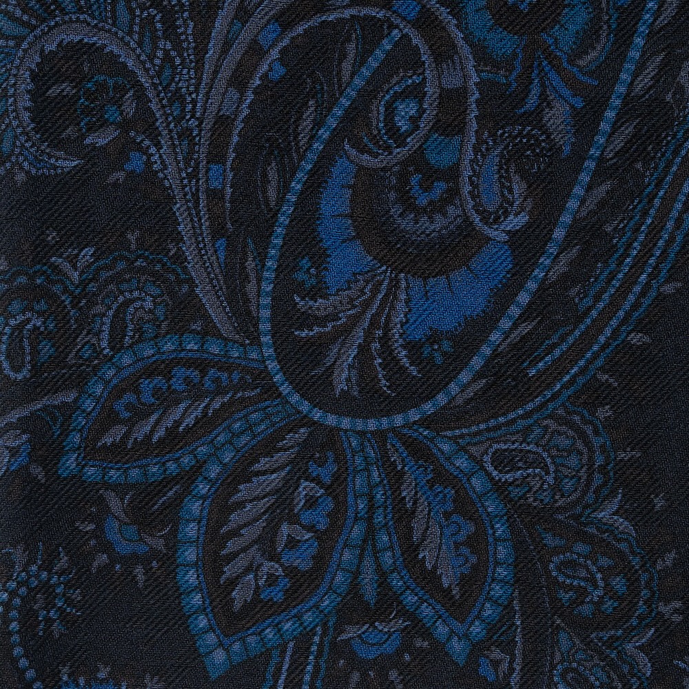 홀리데이 앤 브라운 풀 페이즐리 패턴 네이비 울 실크 스카프