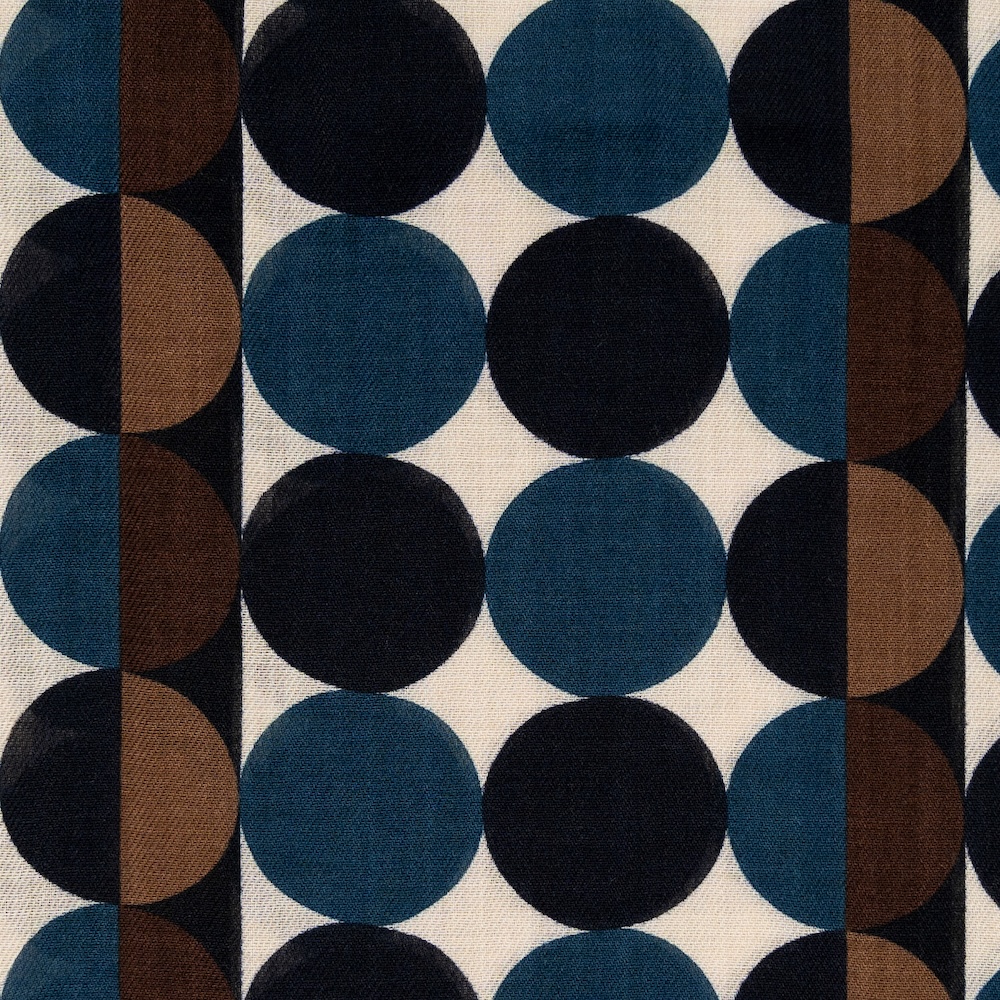 홀리데이 앤 브라운 빅 써클 패턴 네이비 브라운 아이보리 울 스카프