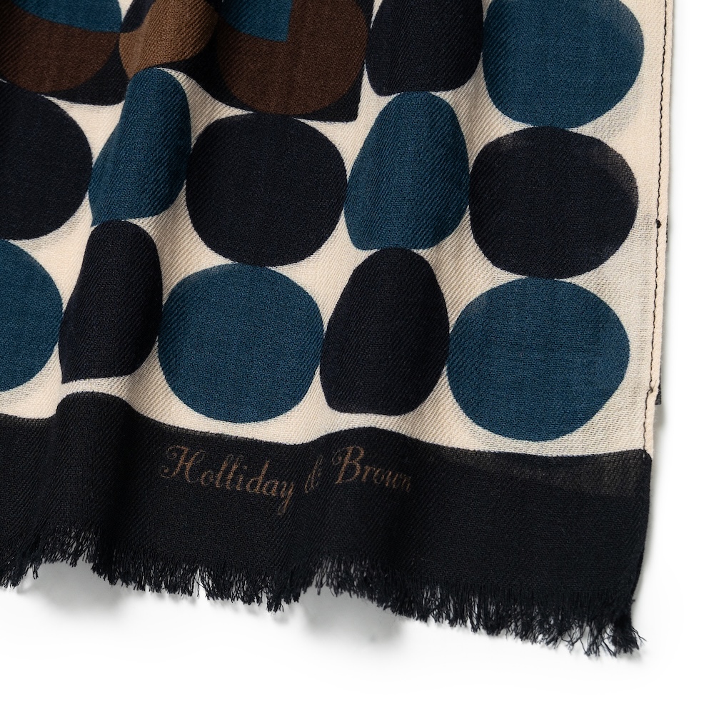 홀리데이 앤 브라운 빅 써클 패턴 네이비 브라운 아이보리 울 스카프