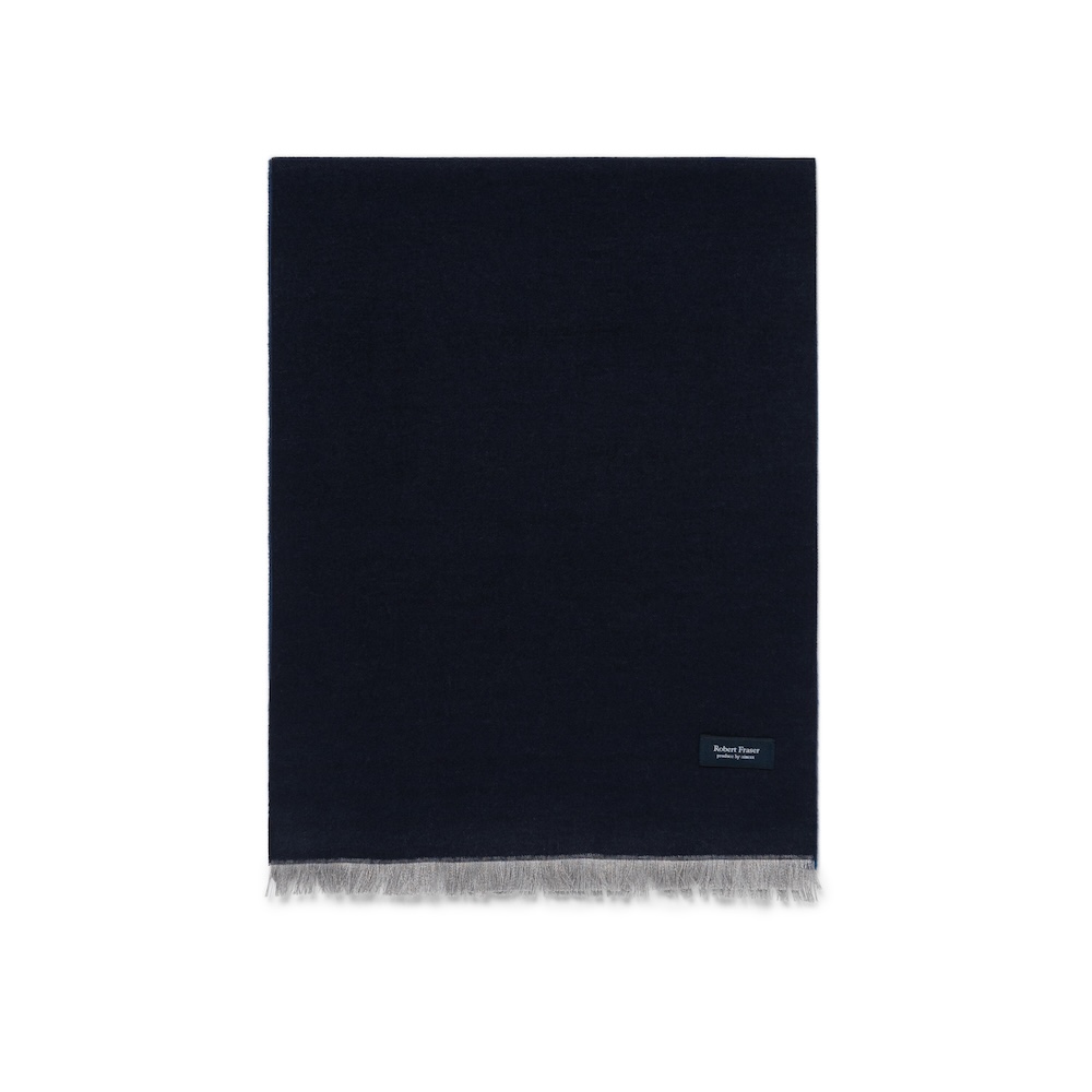 로버트 프레이저 투톤 솔리드 네이비 & 블루 소프트 실크 머플러