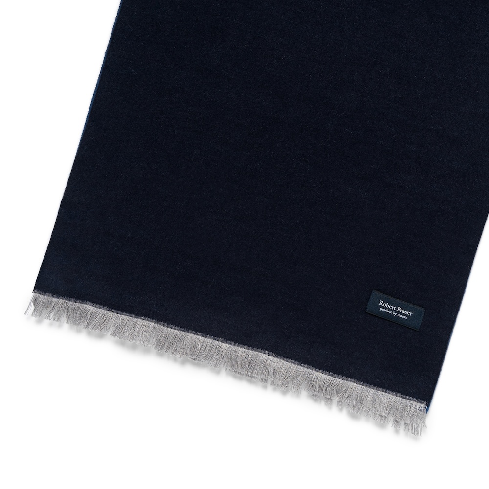 로버트 프레이저 투톤 솔리드 네이비 & 블루 소프트 실크 머플러