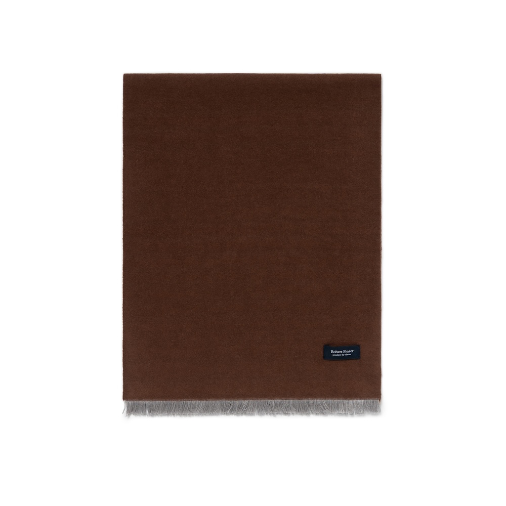 로버트 프레이저 투톤 솔리드 브라운 & 카멜 소프트 실크 머플러