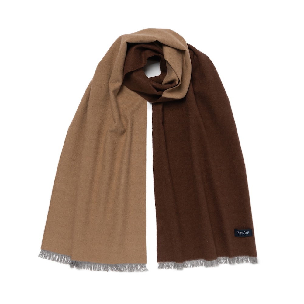 로버트 프레이저 투톤 솔리드 브라운 & 카멜 소프트 실크 머플러