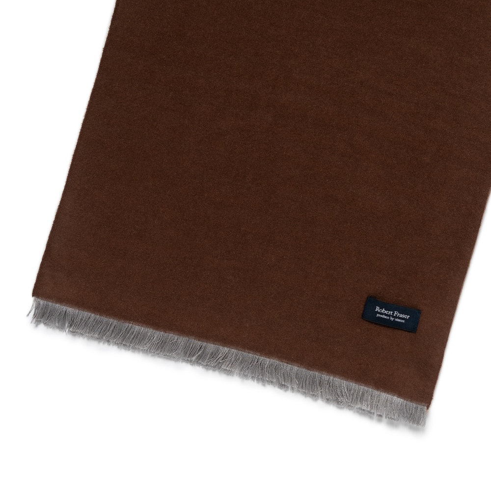 로버트 프레이저 투톤 솔리드 브라운 & 카멜 소프트 실크 머플러