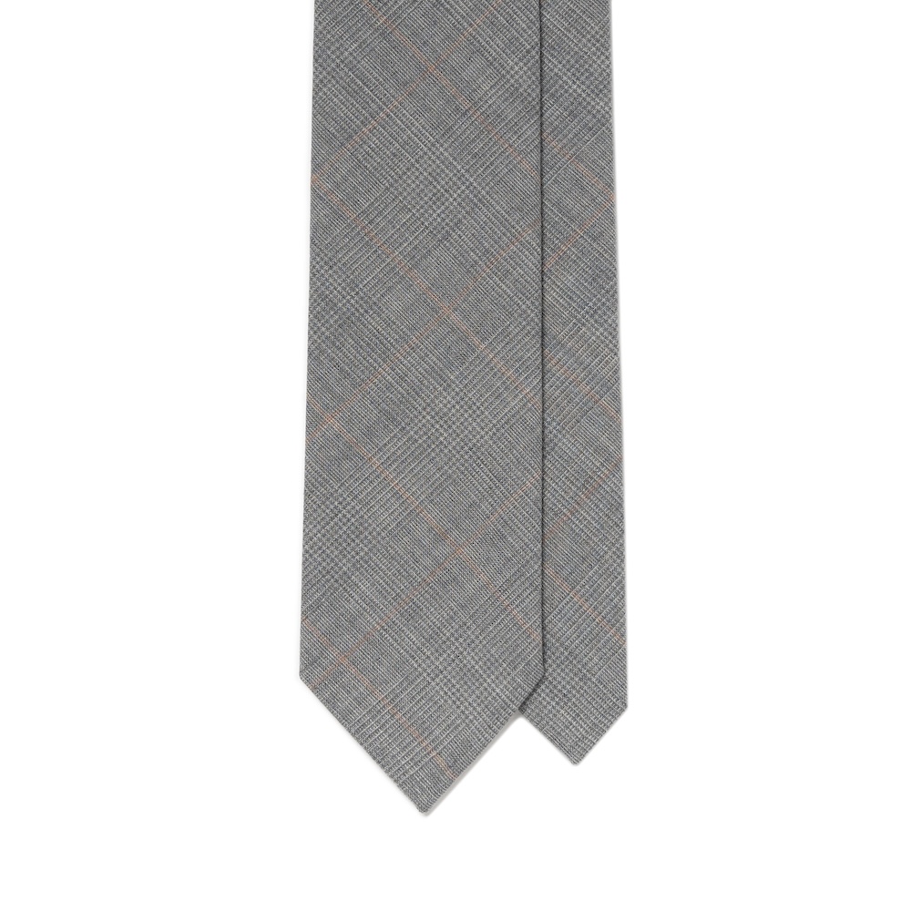 올드게이트 라이트 그레이 글렌체크 패턴 2PLY 하이 트위스트 울 블랜드 스포데라토 넥타이
