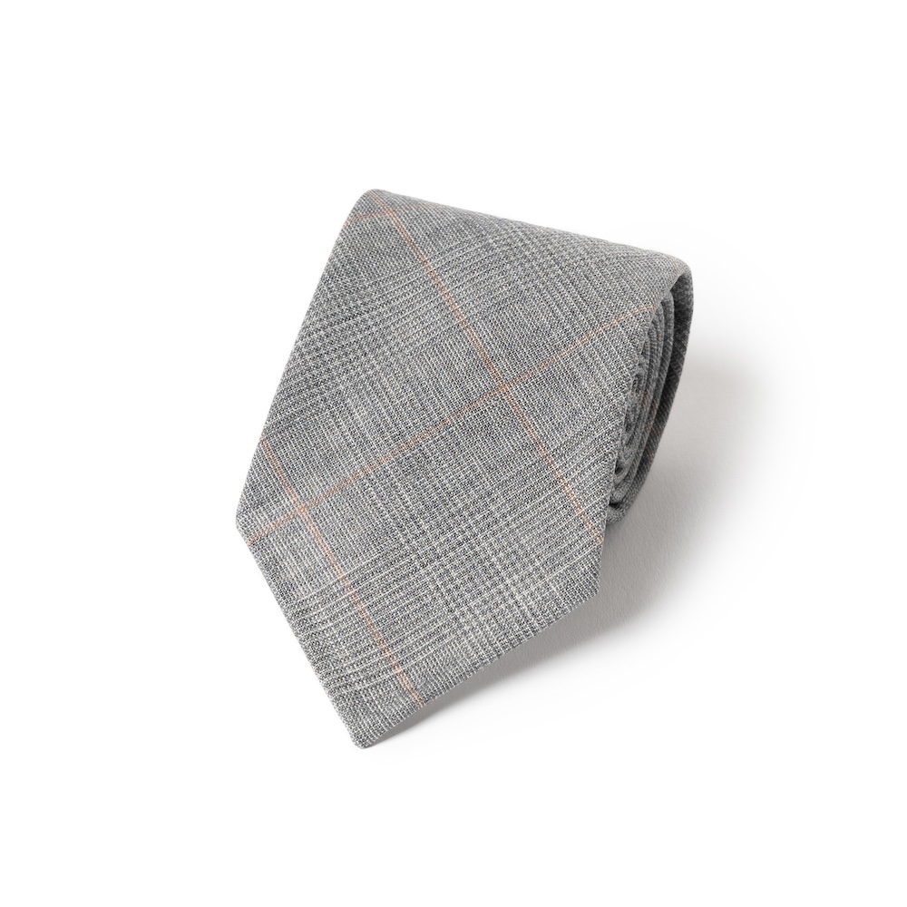 올드게이트 라이트 그레이 글렌체크 패턴 2PLY 하이 트위스트 울 블랜드 스포데라토 넥타이