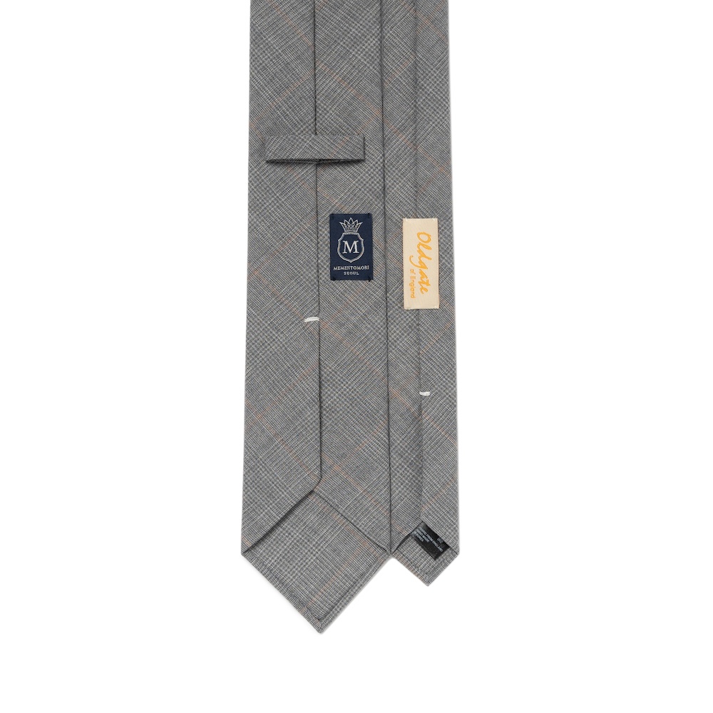 올드게이트 라이트 그레이 글렌체크 패턴 2PLY 하이 트위스트 울 블랜드 스포데라토 넥타이