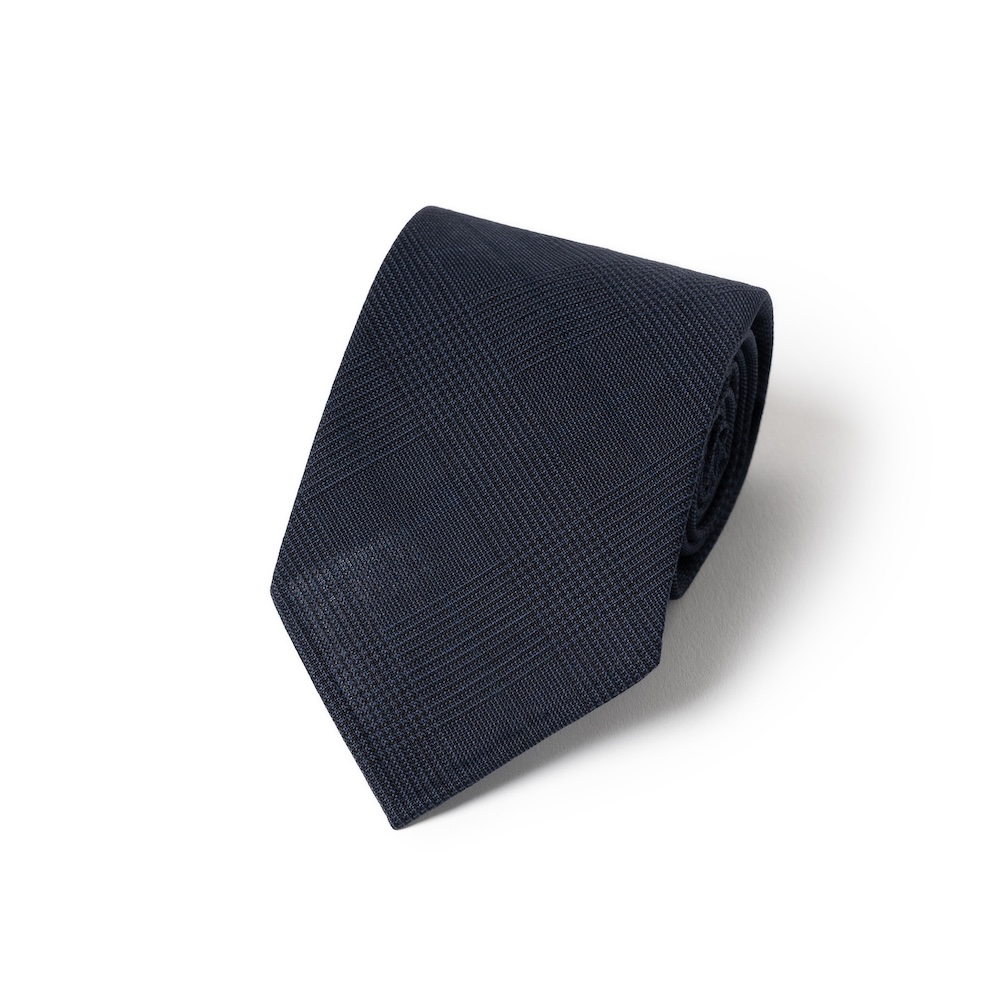 올드게이트 네이비 글렌체크 패턴 2PLY 하이 트위스트 울 블랜드 스포데라토 넥타이