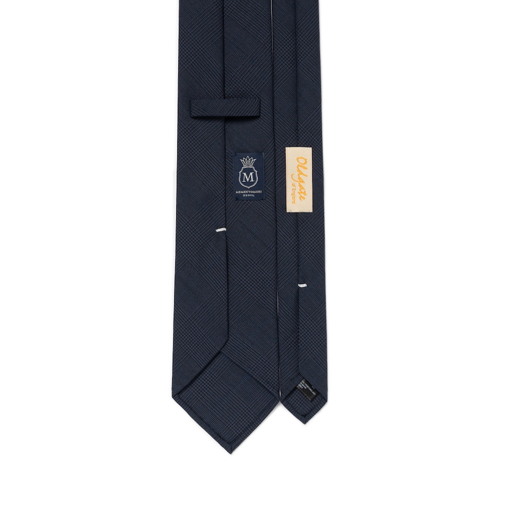 올드게이트 네이비 글렌체크 패턴 2PLY 하이 트위스트 울 블랜드 스포데라토 넥타이