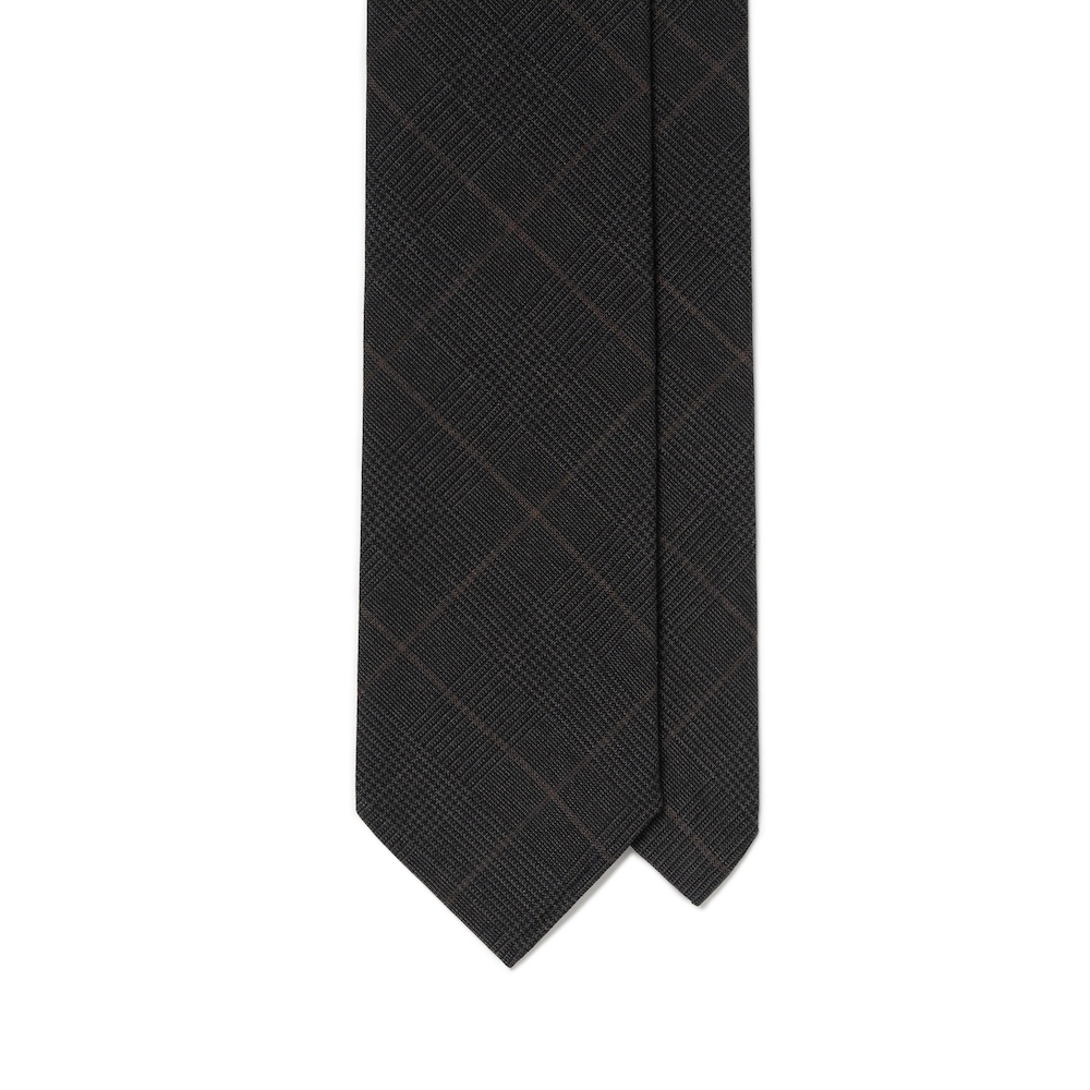 올드게이트 에스프레소 브라운 글렌체크 패턴 2PLY 하이 트위스트 울 블랜드 스포데라토 넥타이